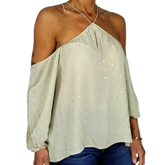 BB Dakota Halter Blouse Size Large Creme Silver - Picture 7 of 7